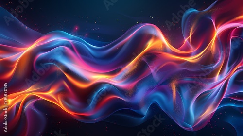  Modern Abstract wave silk fabric textured gradient presentation background, wallpaper with color theme of dark blue and bright orange 