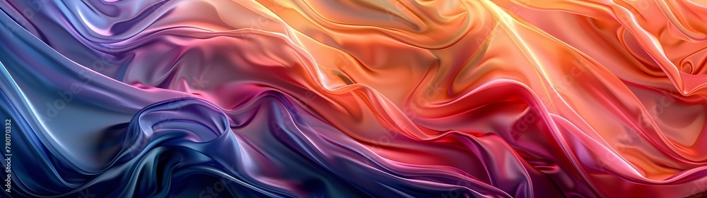 Obraz premium Modern Abstract wave silk fabric textured gradient background, wallpaper with color theme of Neon purple And gold 