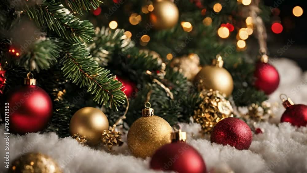 Christmas tree decorations with bokeh lights Christmas tree decorations with bokeh lights