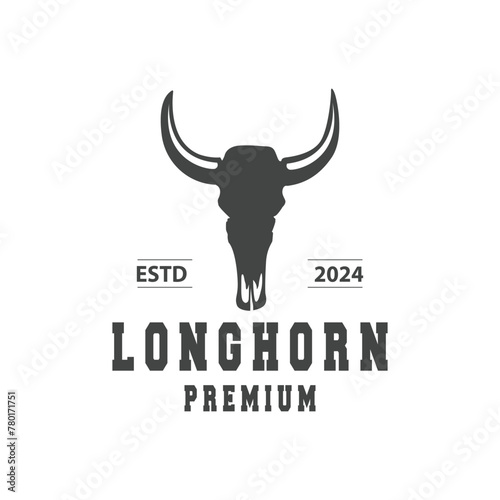 LongHorn Animal Logo Design, Farm Retro Vintage Horn Minimalist Simple Template Illustration © Mayliana