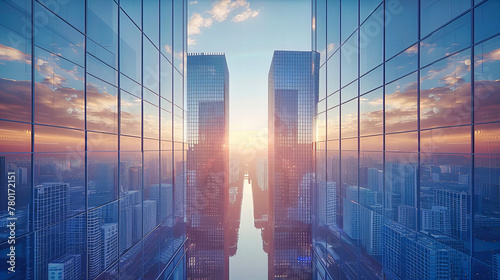 Golden Hour Over the City, Reflecting the Intersection of Business and Beauty in the Urban Skyline