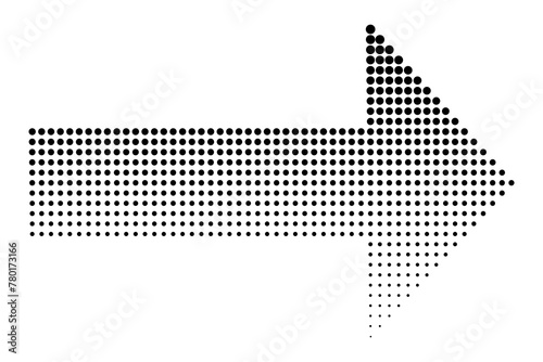Directional halftone arrow. Pointing right symbol. Abstract dotted design. Vector illustration. EPS 10.