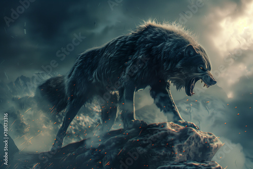 Fenrir the wolf, gigantic creature of the Nordic culture and mythology of Viking gods