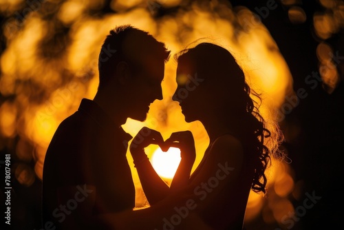 Silhouette of a asian man and woman in love.