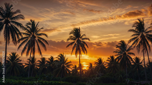 palm trees and sunset 