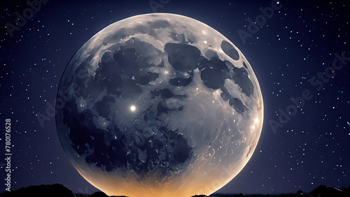 Futuristic image of the moon in the starry sky photo