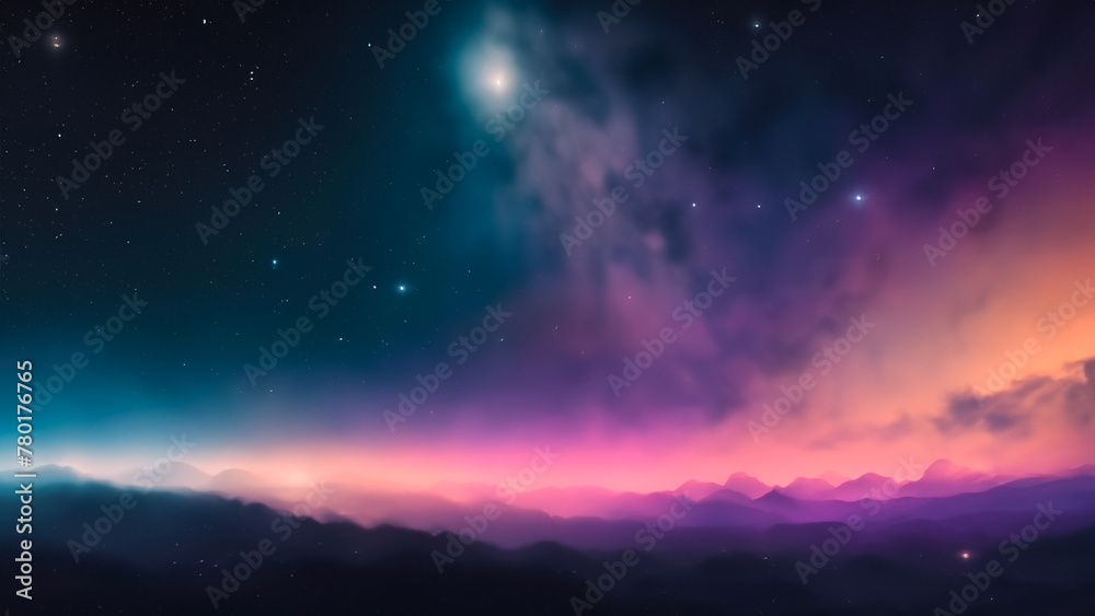 Very starry and colorful sky with aurora borealis
