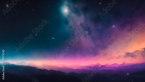 Very starry and colorful sky with aurora borealis photo