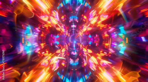 The darkness is alive with neon light trails in a kaleidoscope of vibrant colors