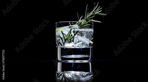 Artisanal gin and tonic, meticulously crafted with rosemary, lime, and crystal ice, elegance in a glass