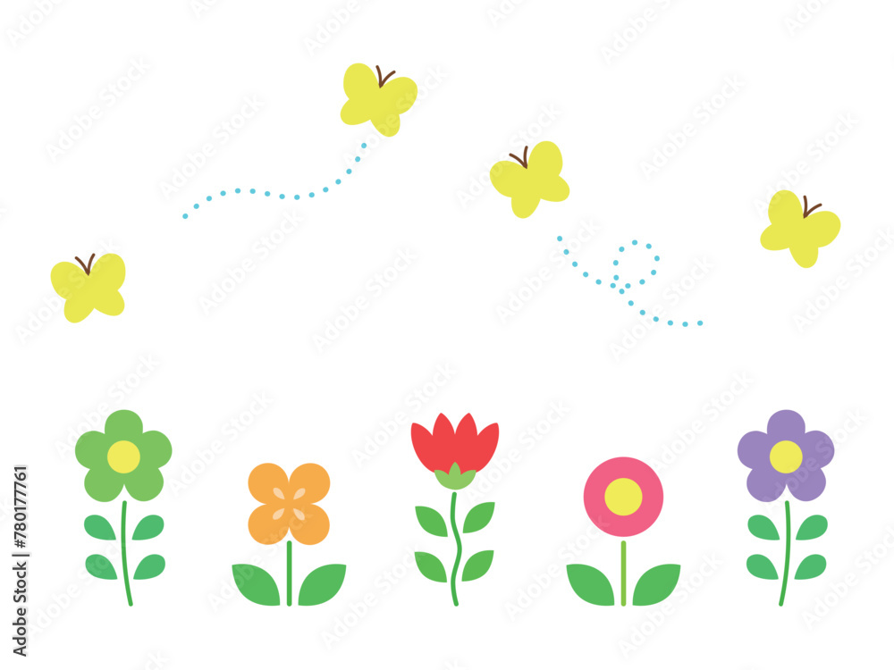 レトロな花と蝶のイラスト