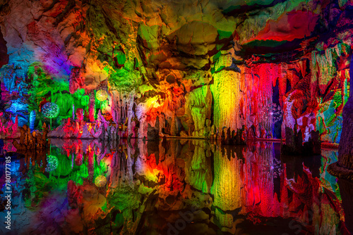 Underground lake in Silver Caves in Guilin, China.