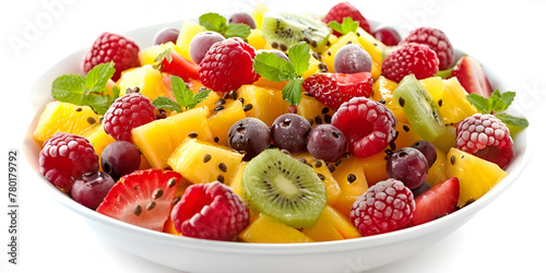 Fresh tasty mix fruit salad isolated on transparent background 