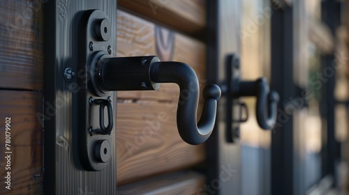 Focusing on the elegance of security, a close-up of black cabin hooks reveals innovative design ideas for protected window and door locks © Paul