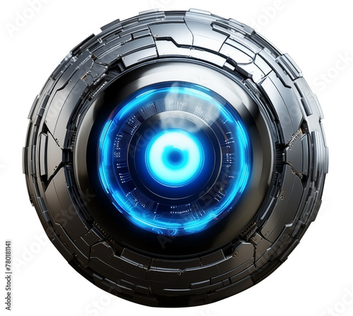 Robotic eyeball PNG robot eye isolated on white and transparent background - futuristic Artificial cyborg eye cyber scanning security technology concept