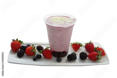 Panoramic still life of ice cream slush frozen colorful frozen fruit granita drinks flowing into takeaway plastic cups with ice cream straws flavor photo