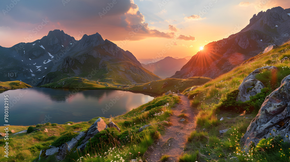 Mountain Sunrise Scene with Inspirational Quote: Overcoming Obstacles to Emerge Victorious