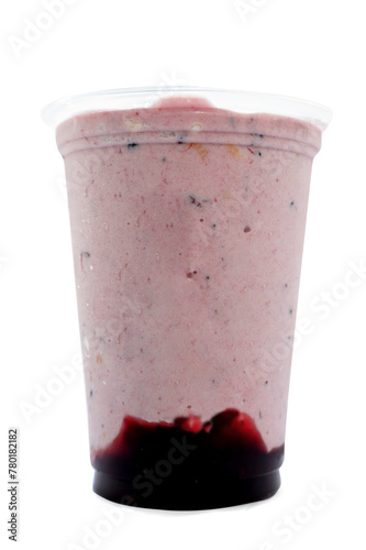 Panoramic still life of ice cream slush frozen colorful frozen fruit granita drinks flowing into takeaway plastic cups with ice cream straws flavor
