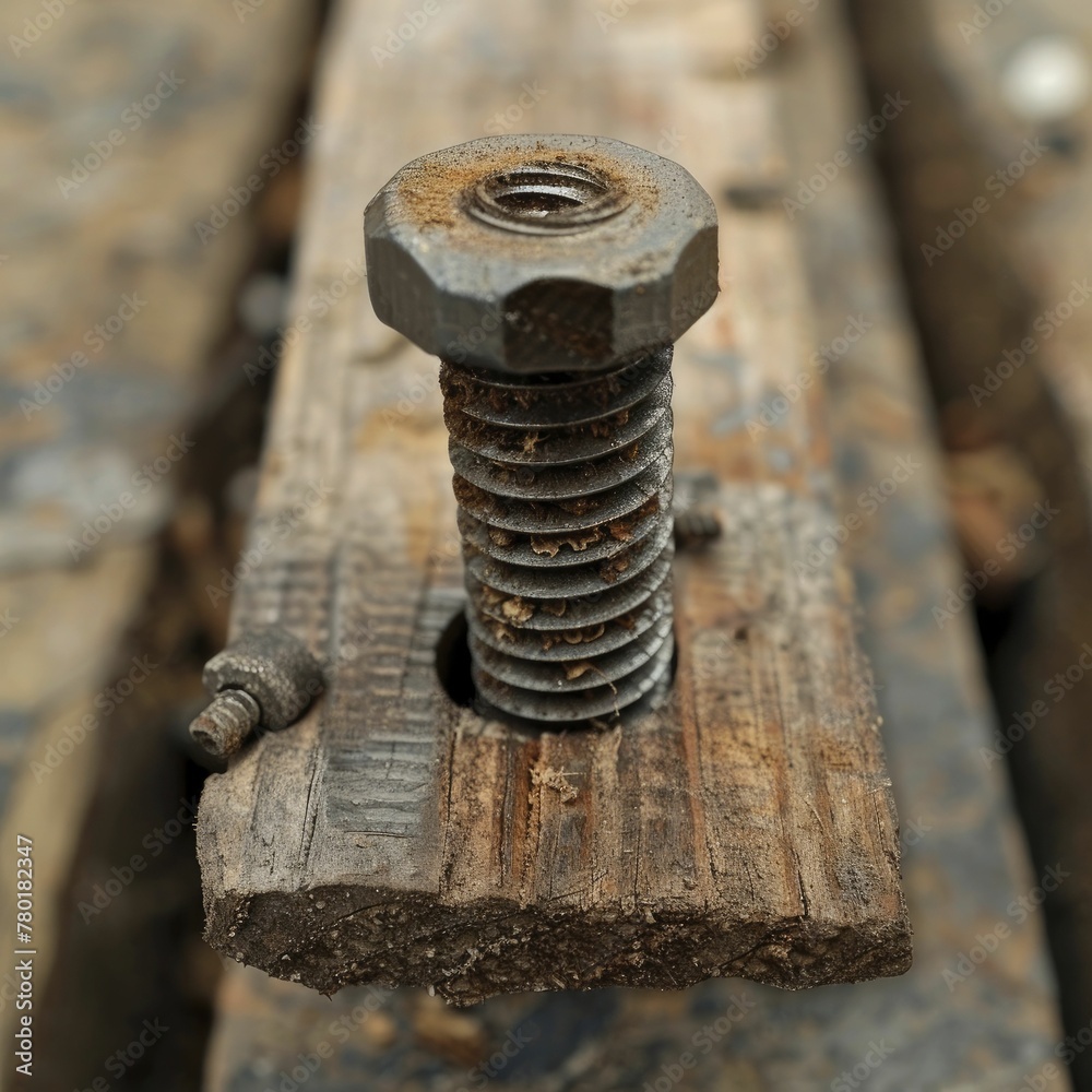 Extreme close up of a wood screw in a plank, showing the interaction between metal and wood. Extreme close up of a wood screw in a plank, showing the interaction between metal and wood.