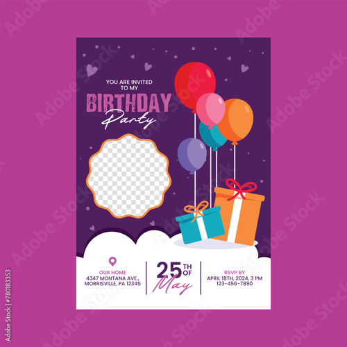 Happy Birthday Invitation card template with photo
