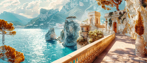 Picturesque Amalfi Coast Village Nestled Against Steep Cliffs, Emblematic of Italys Stunning Mediterranean Landscape photo