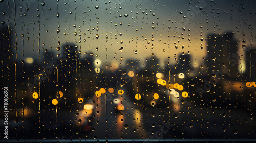Digital city raindrop window scenery abstract graphic poster web page PPT background photo