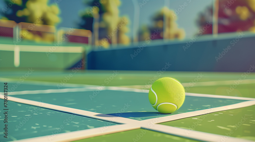 Tennis ball on the court. Sports and recreation, Healthy body. Illustration. Generative AI.