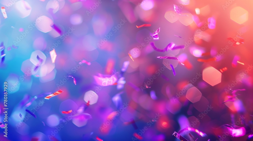 Sparkling holographic confetti floating in an abstract colorful background.