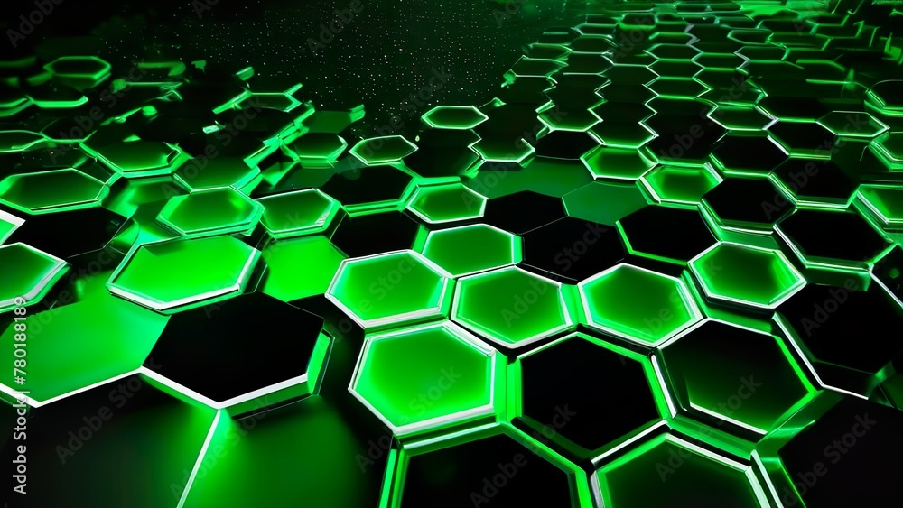 Abstract green hexagonal background Futuristic technology concept, Green hexagons with a green background