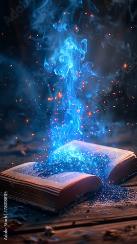 Power of Magic book, Magic fantasy glowing book with magical effect pop up from book