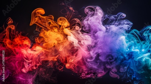 A mesmerizing display of colorful smoke explosions against a black background photo