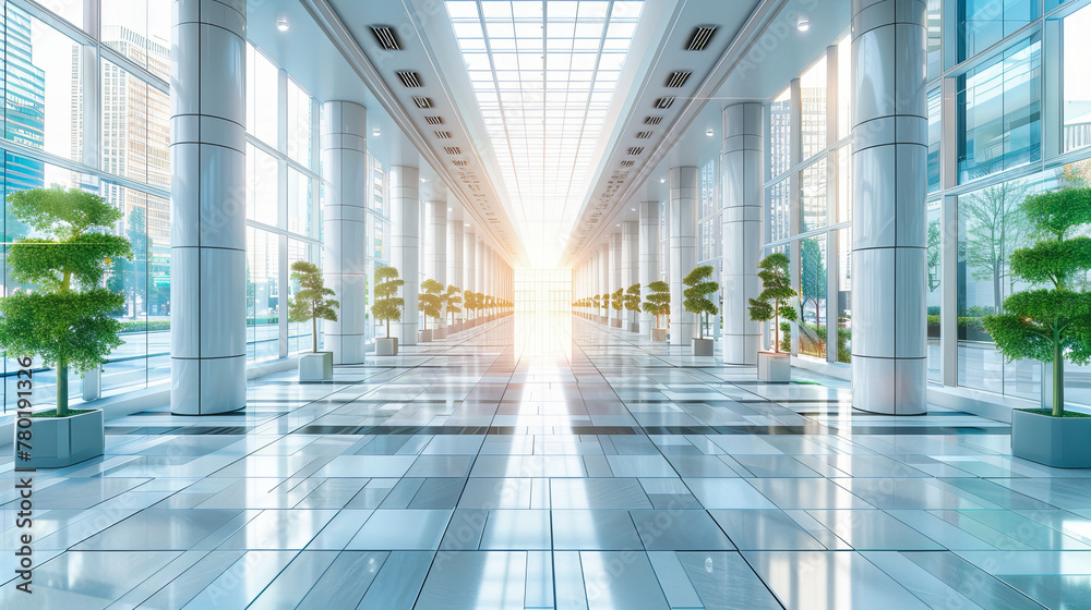 Sleek Modern Corridor, Showcasing the Fusion of Design and Technology in a Business Setting Sleek Modern Corridor, Showcasing the Fusion of Design and Technology in a Business Setting