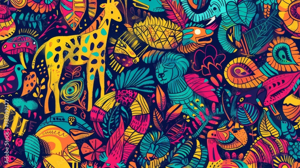 Fototapeta premium Vibrant Jungle Themed Illustration