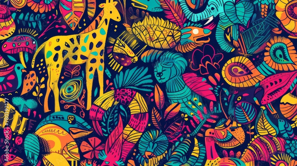 Vibrant Jungle Themed Illustration