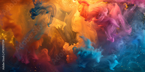 Neon splash smoke background smoke effects background multi-colored watercolor vibrant blend of Holi color powders creating a liquid pattern textured backdrop background © Saim