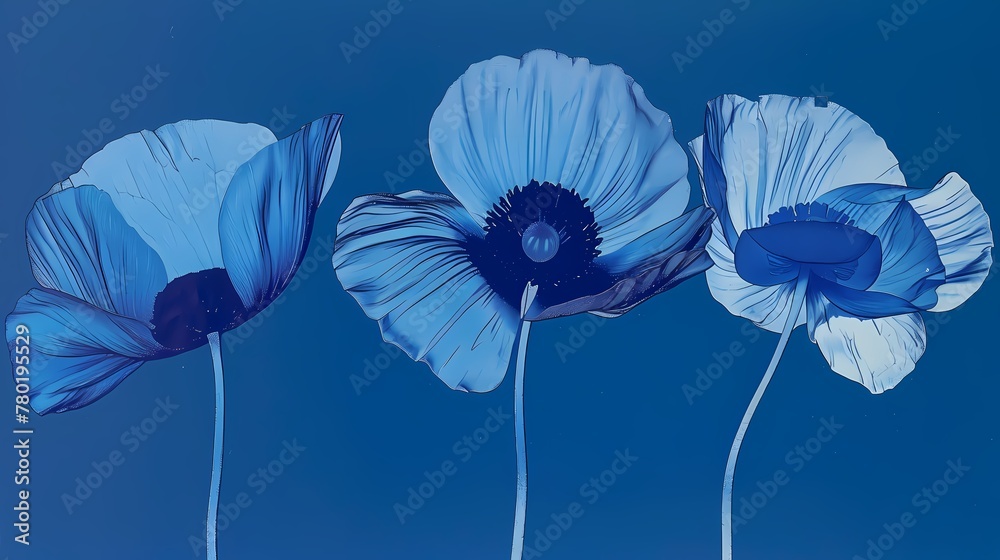 Royal blue flower print flat illustration poster background