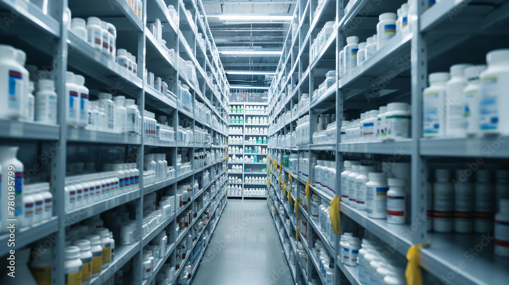 medicine stored on shelves in warehouse medicine stored on shelves in warehouse