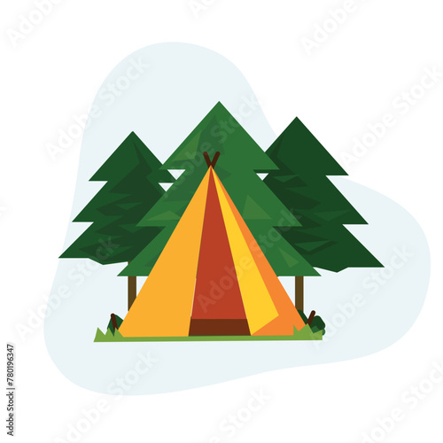 Camping tent flat design vector Illustration Icon for web use for camping, outdoor, nature, wilderness.
