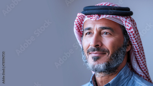 Side view portrait of senior arabian businessman looking at the future