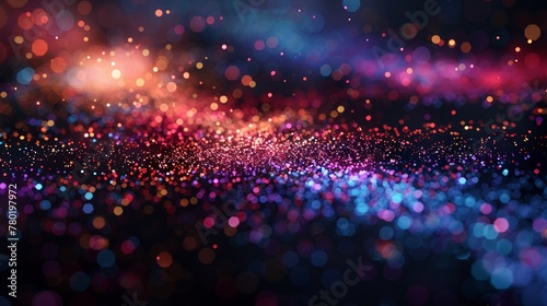 Glittering particles in various colors floating on a black background  simple photorealistic style   3DCG high resulution clean sharp focus
