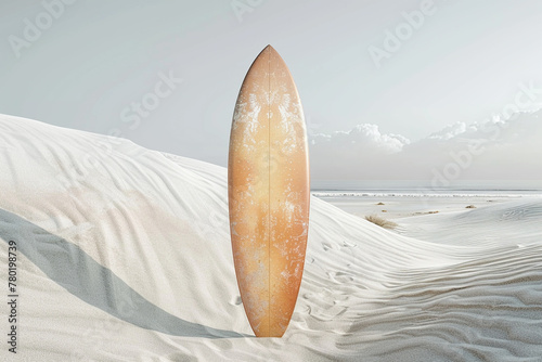 Solitary Surfboard on Serene Dune Landscape