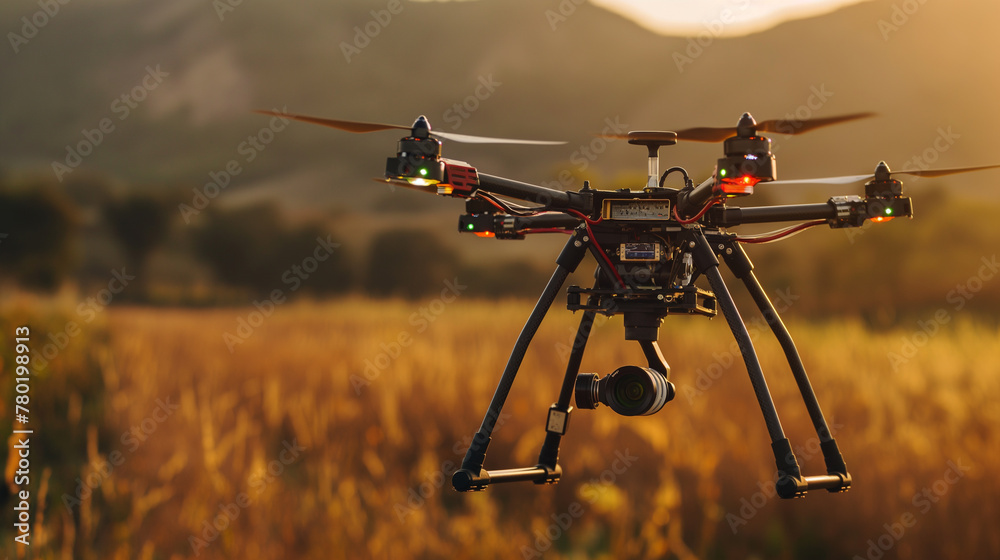 modern agricultural drone in a field, use of technology in agriculture farming modern agricultural drone in a field, use of technology in agriculture farming