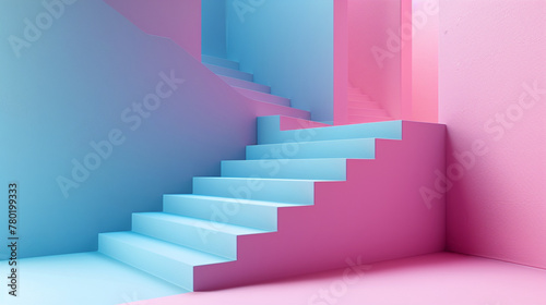 3d render  blue pink stairs  steps  abstract background in pastel colors  fashion podium  minimal scene  primitive architectural blocks  design element