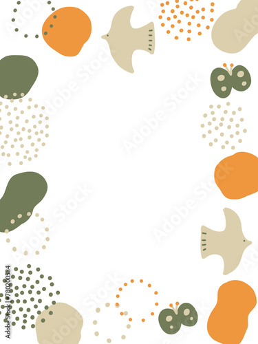 北欧風オレンジとオリーブグリーンの鳥さんフレーム