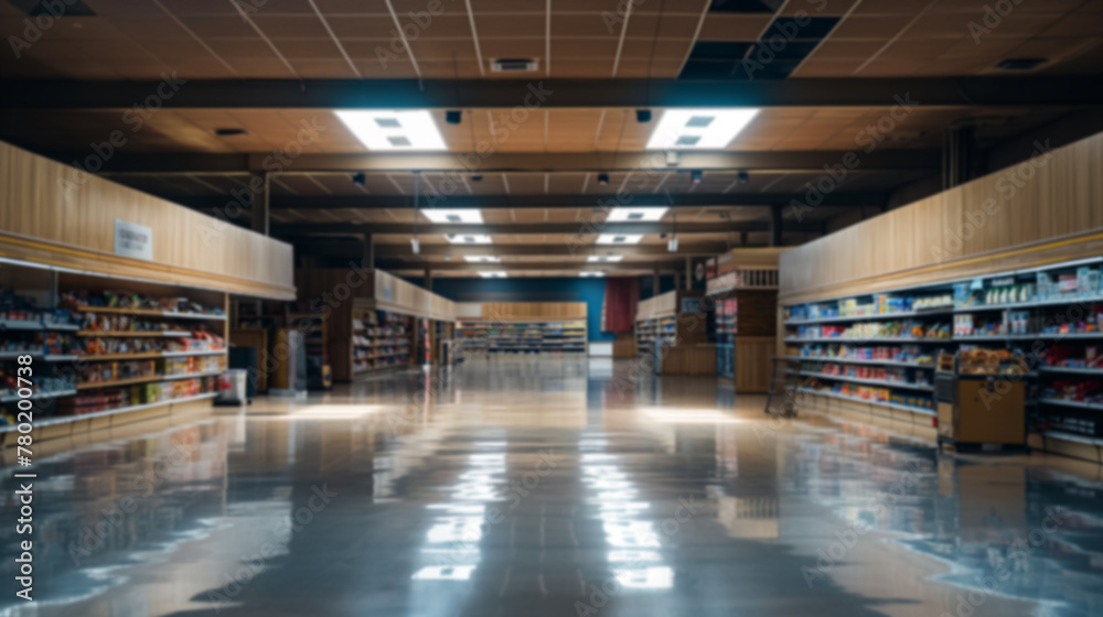 interior of a supermarket shelves blurred background 