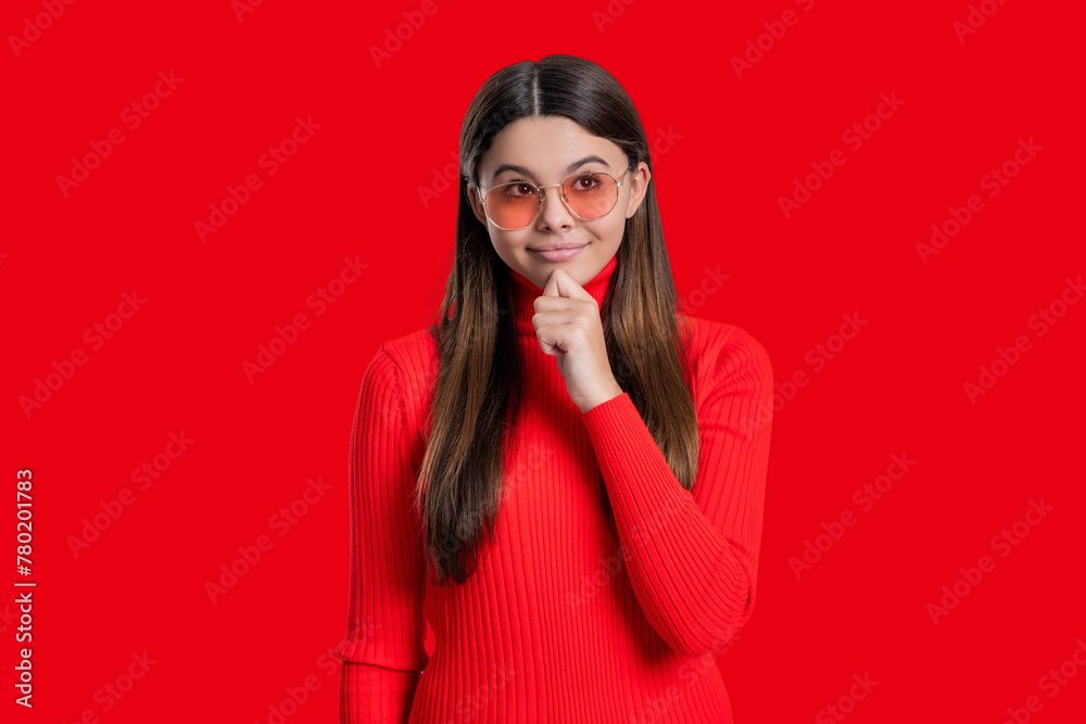 Teen girl isolated on white. Teen pondering girl wearing stylish casual sunglasses. Casual girl fashion model in sunglasses. Trendy carefree teenager. Stylish fashion portrait of trendy girl Teen girl isolated on white. Teen pondering girl wearing stylish casual sunglasses. Casual girl fashion model in sunglasses. Trendy carefree teenager. Stylish fashion portrait of trendy girl