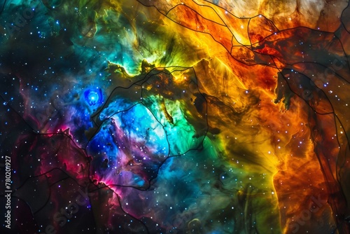 A nebula transformed into stained glass, its light filtering through vibrant colors