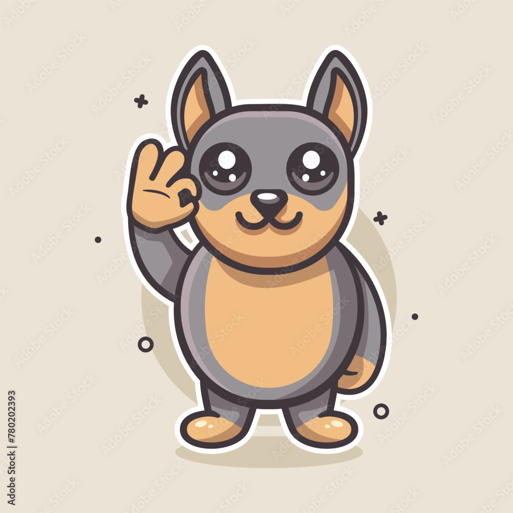 smiling doberman dog animal character mascot with ok sign hand gesture isolated cartoon