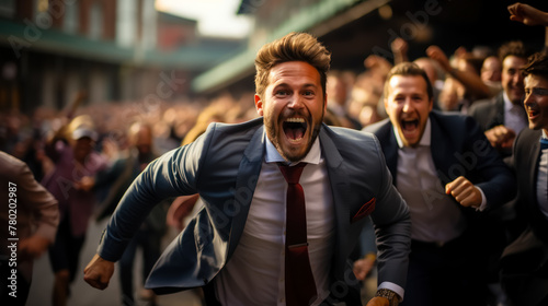 businessmen competing who reaches the finish line first