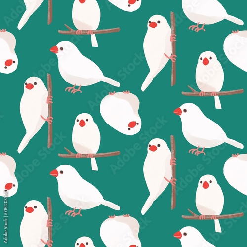 白文鳥のハーフドロップシームレスパターン